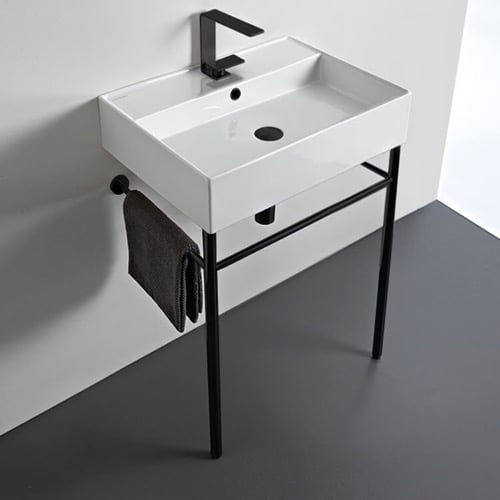 Ceramic Console Sink and Matte Black Stand, 24 Inch Scarabeo 8031/R-60-CON-BLK